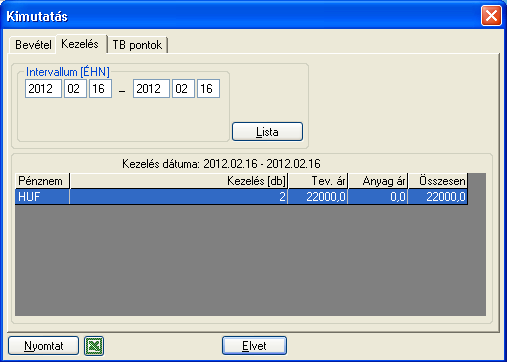 Bevétel- kezelés- és TB pont kimutatás
